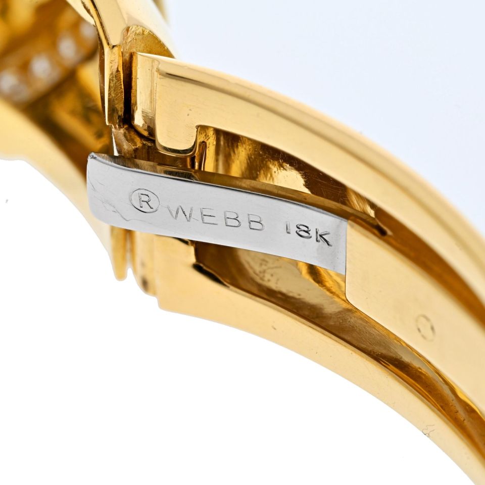 David Webb Platinum & 18K Yellow Gold Carved Onyx And Diamond Hinged Cuff Bracelet