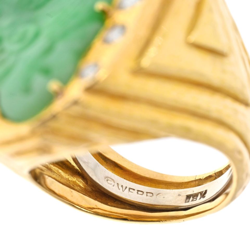 David Webb Platinum & 18K Yellow Gold Jade Diamond Hammered Ring