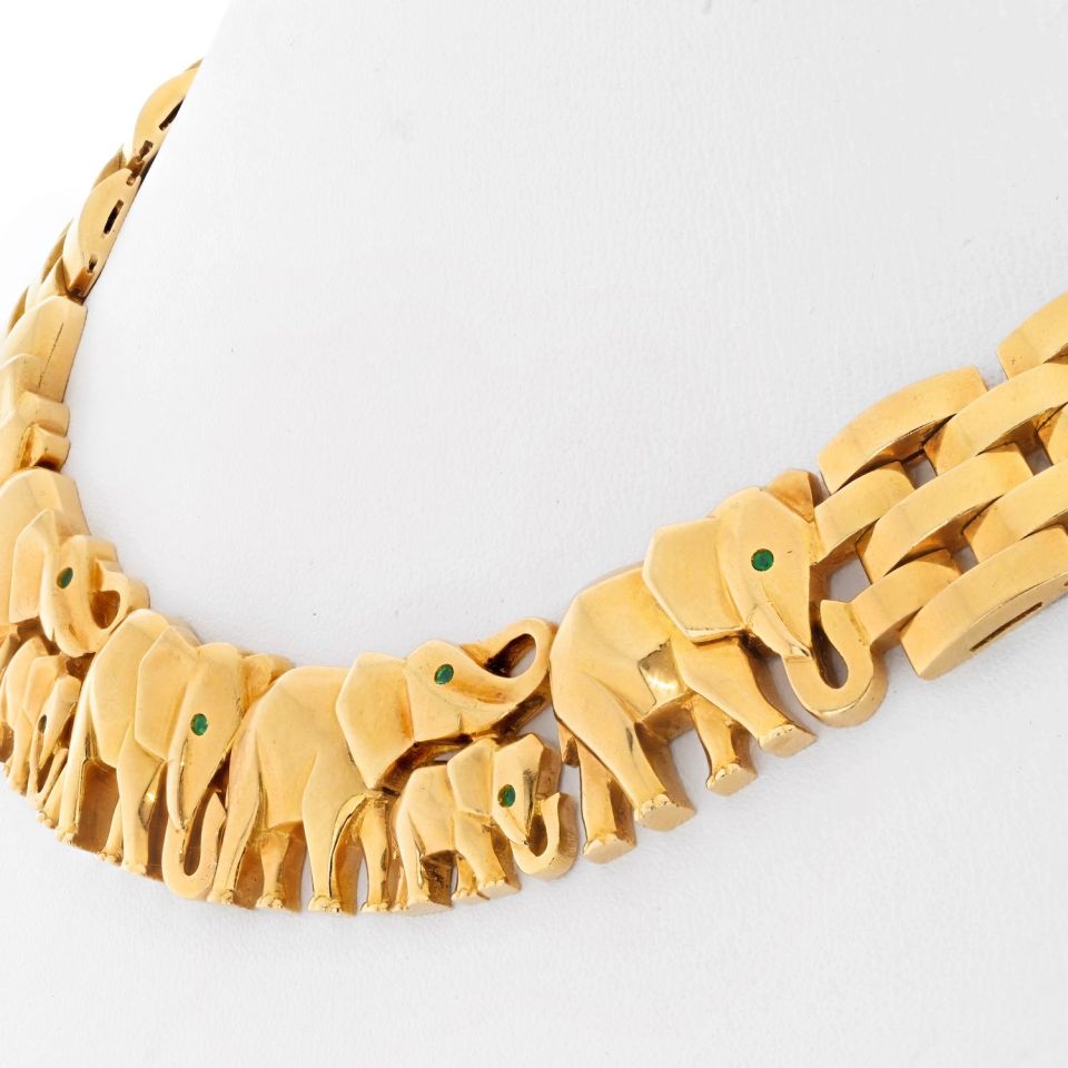 Cartier 18K Yellow Gold Walking Elephant Maillon Necklace