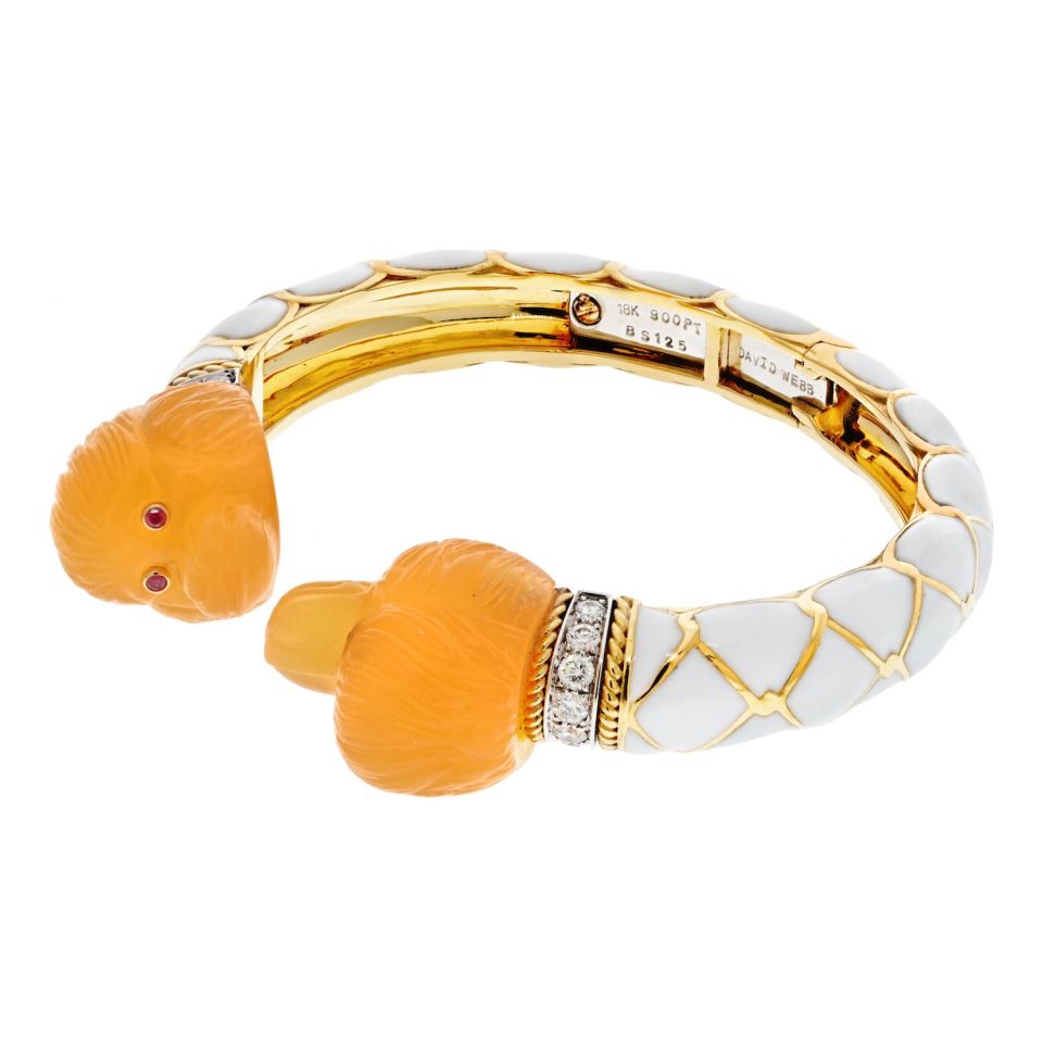 David Webb Platinum & 18K Yellow Gold Double Head Monkey Carnelian Bracelet