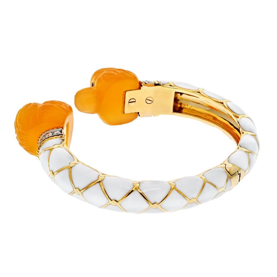 David Webb Platinum & 18K Yellow Gold Double Head Monkey Carnelian Bracelet