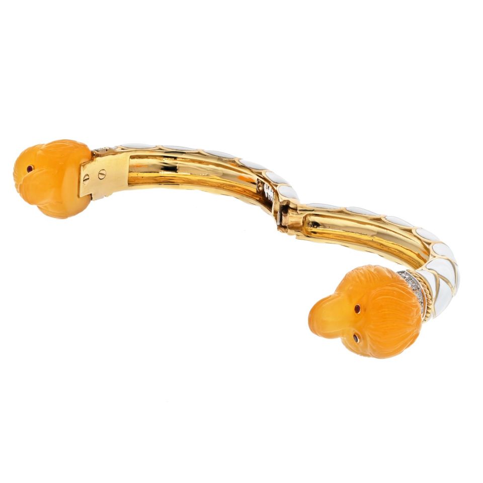 David Webb Platinum & 18K Yellow Gold Double Head Monkey Carnelian Bracelet