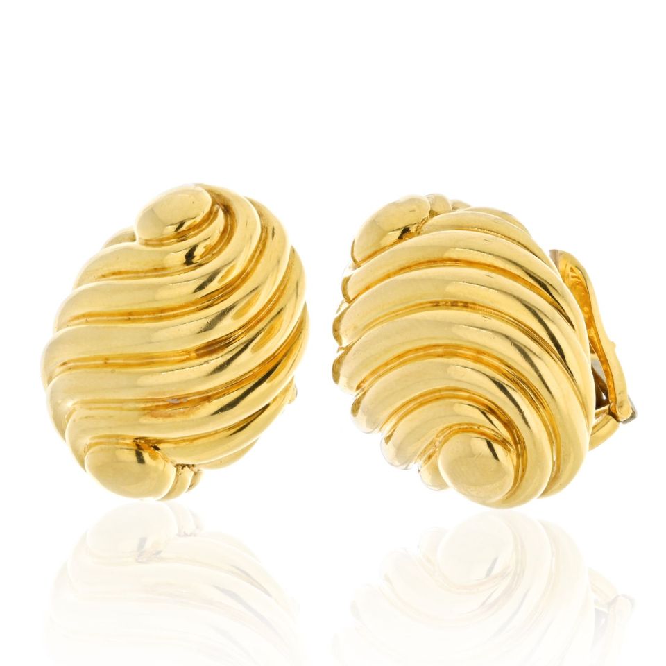David Webb 18K Yellow Gold Fluted Swirl Earrings