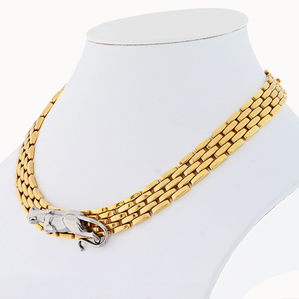 Cartier 18K Yellow Gold Maillon Hematite Panthere Necklace