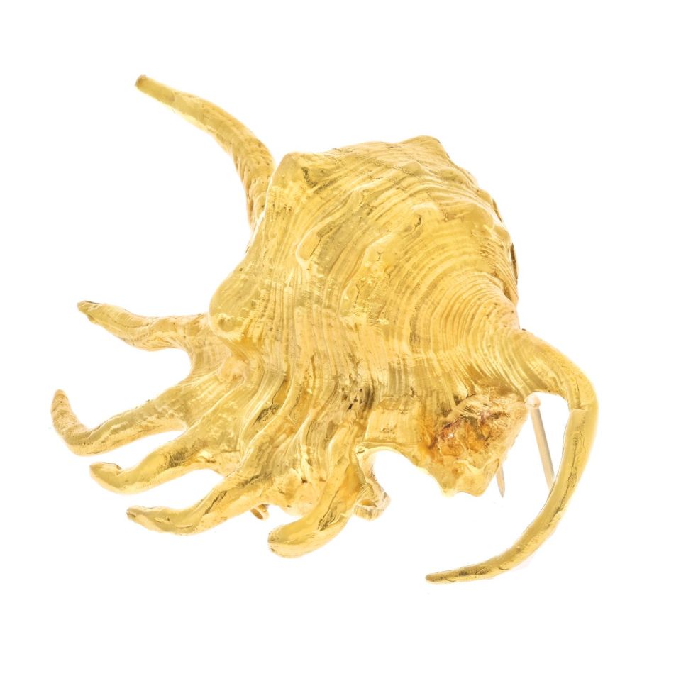 David Webb Platinum & 18K Yellow Gold Conch Brooch