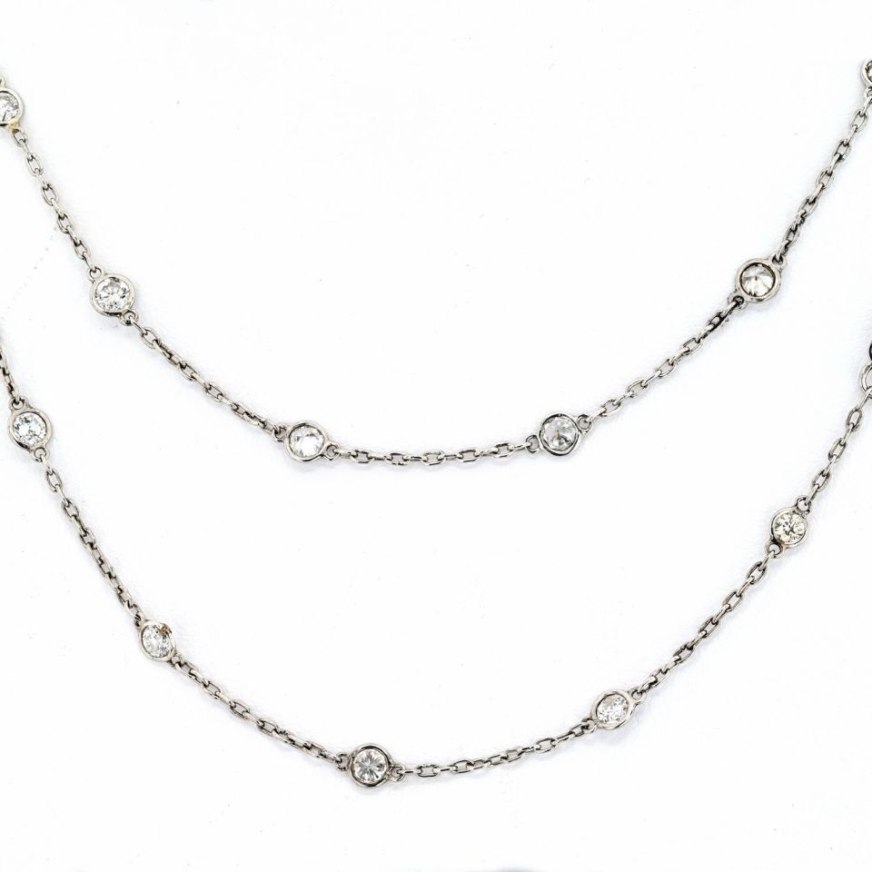 14K White Gold 5.00cttw Round Cut Diamond By The Yard Chain Necklace
