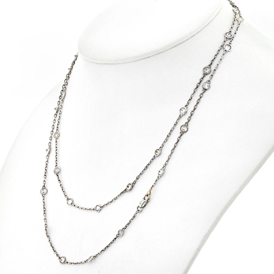 14K White Gold 5.00cttw Round Cut Diamond By The Yard Chain Necklace
