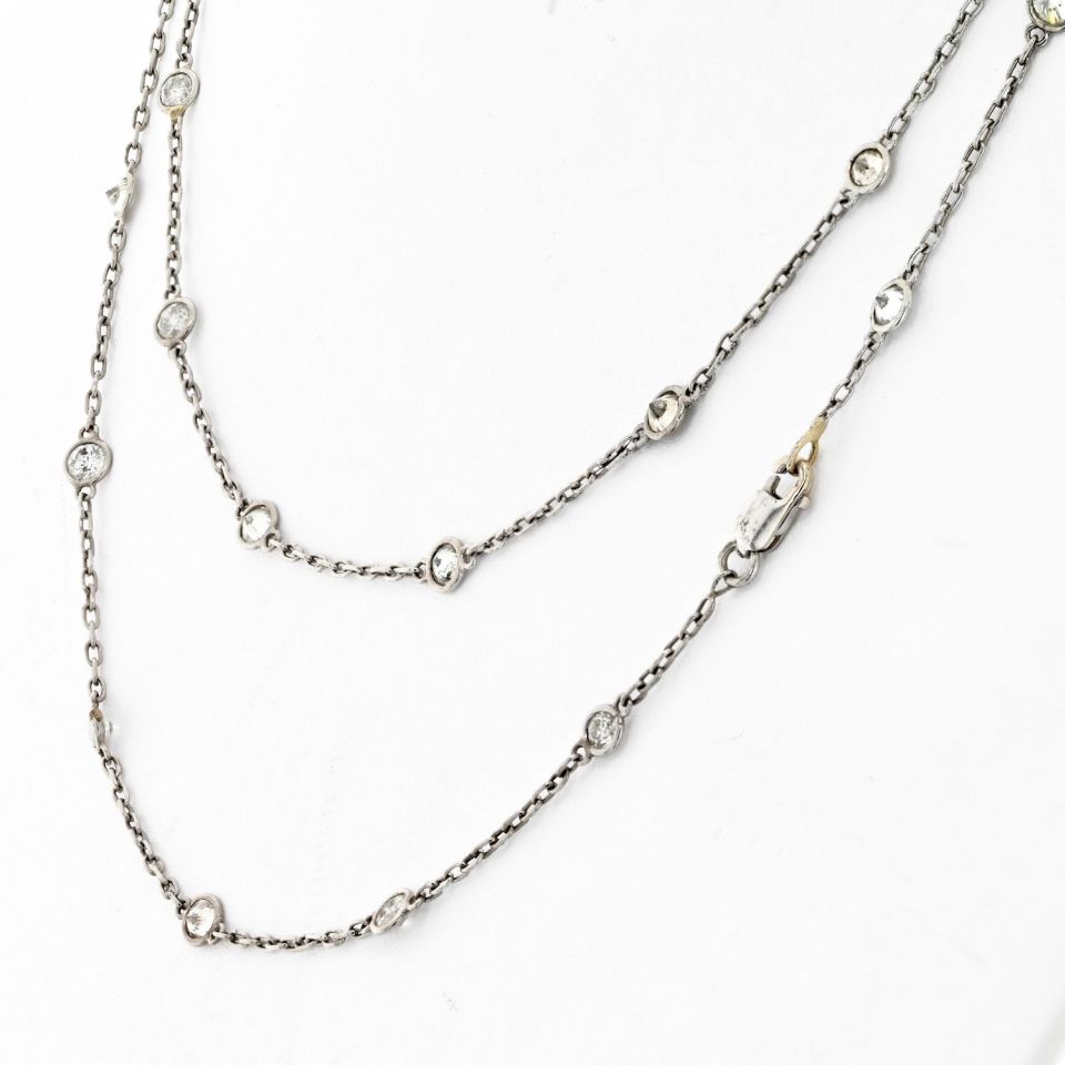 14K White Gold 5.00cttw Round Cut Diamond By The Yard Chain Necklace