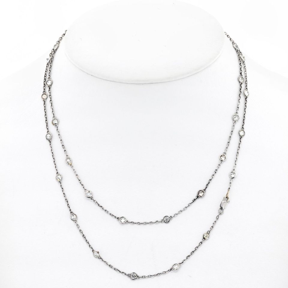 14K White Gold 5.00cttw Round Cut Diamond By The Yard Chain Necklace
