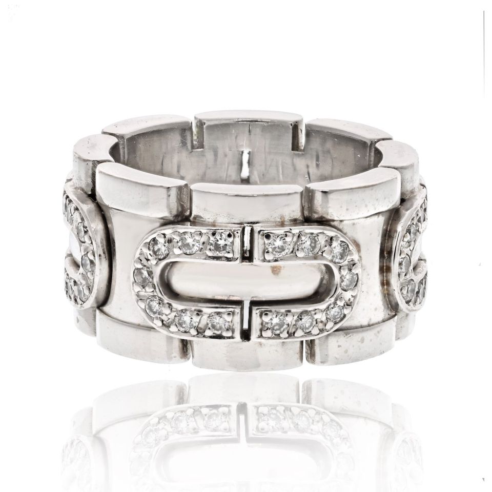 Cartier 18K White Gold Panthere Maillon Ring