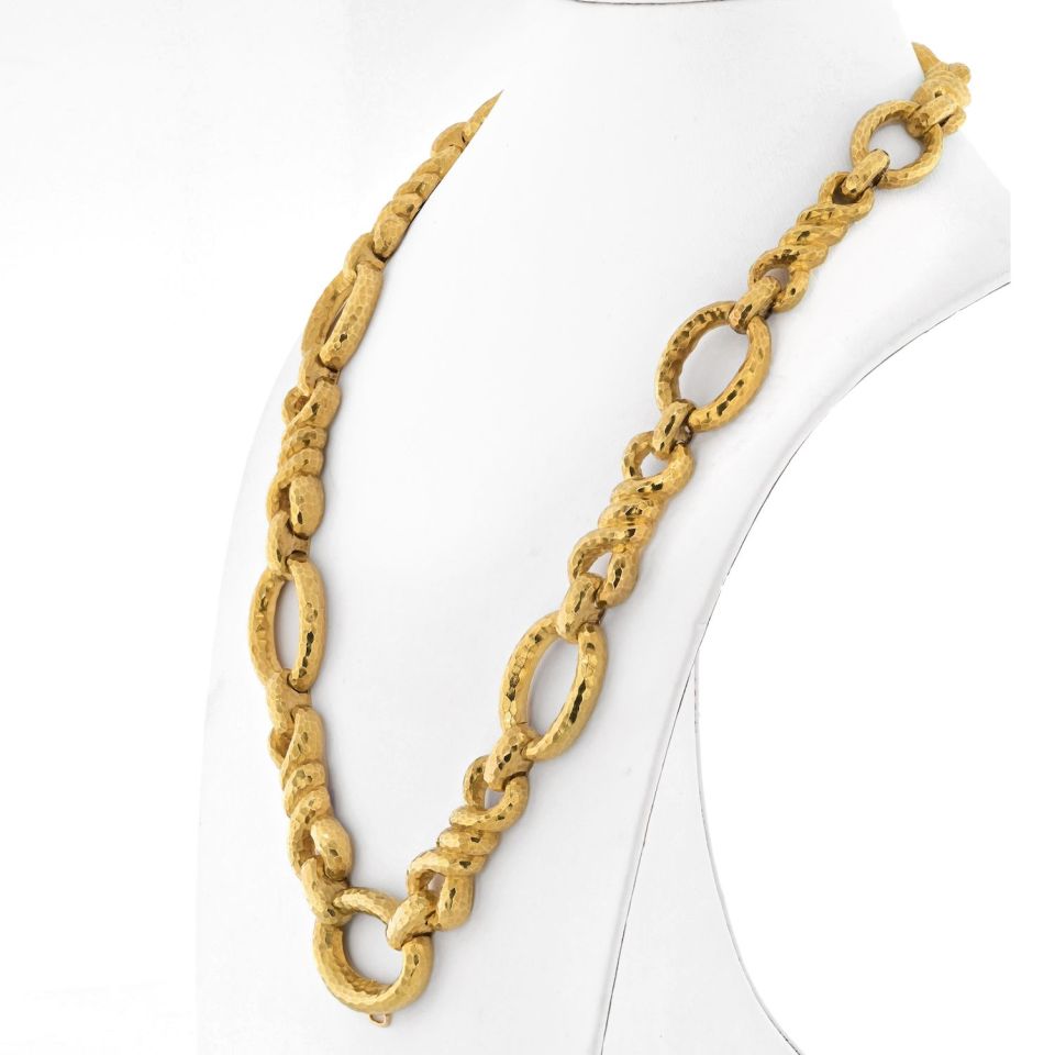 David Webb Platinum & 18K Yellow Gold Open Link Hammered Necklace
