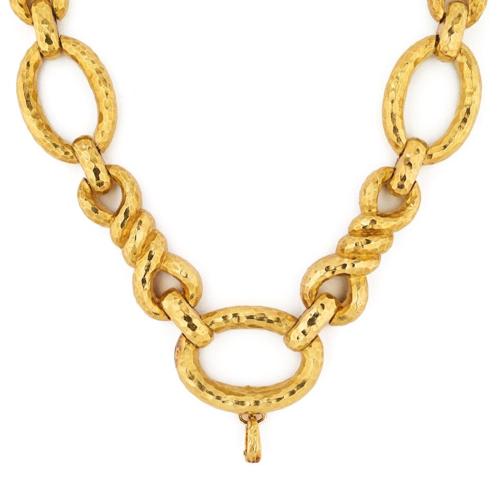 David Webb Platinum & 18K Yellow Gold Open Link Hammered Necklace