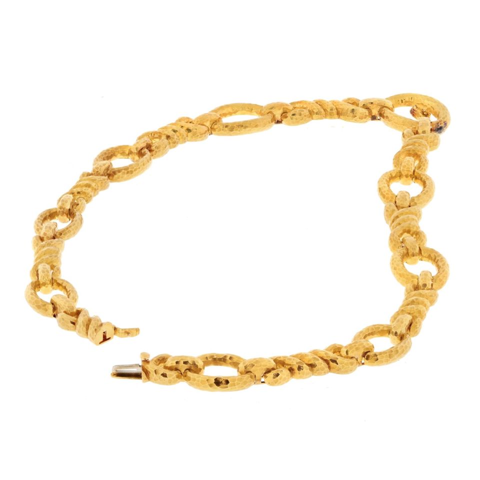 David Webb Platinum & 18K Yellow Gold Open Link Hammered Necklace