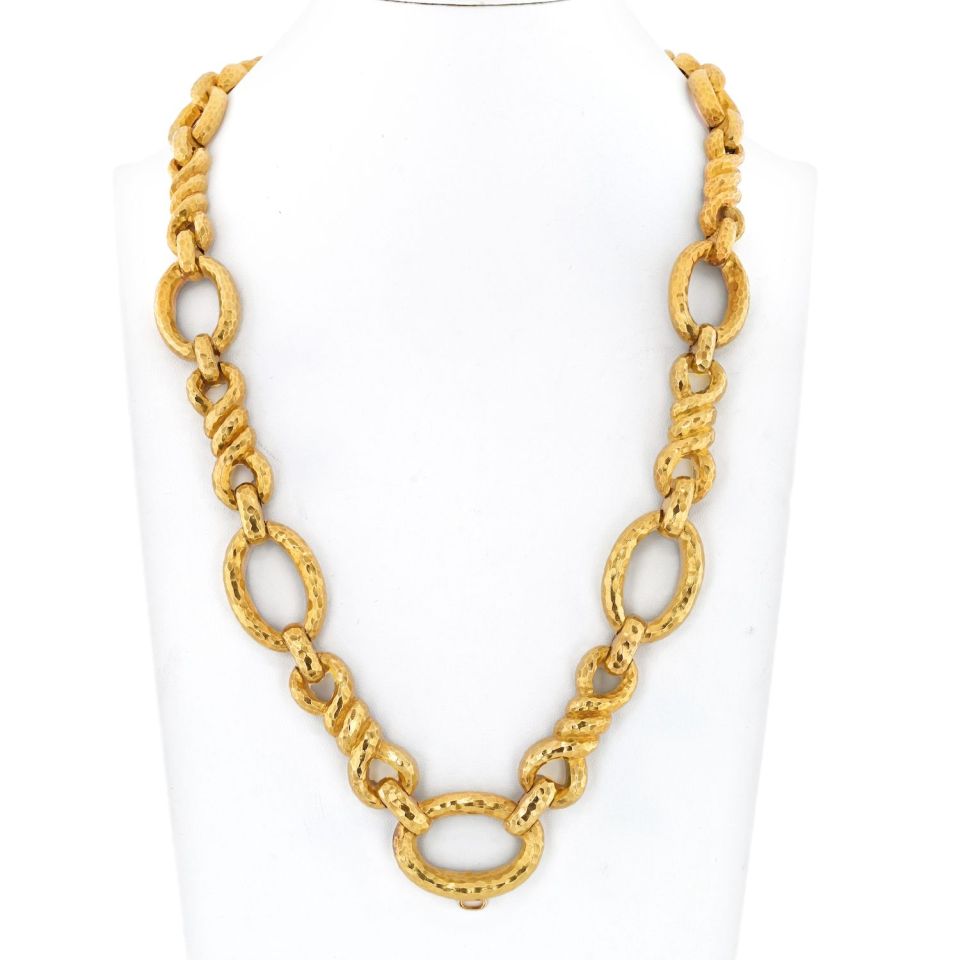 David Webb Platinum & 18K Yellow Gold Open Link Hammered Necklace