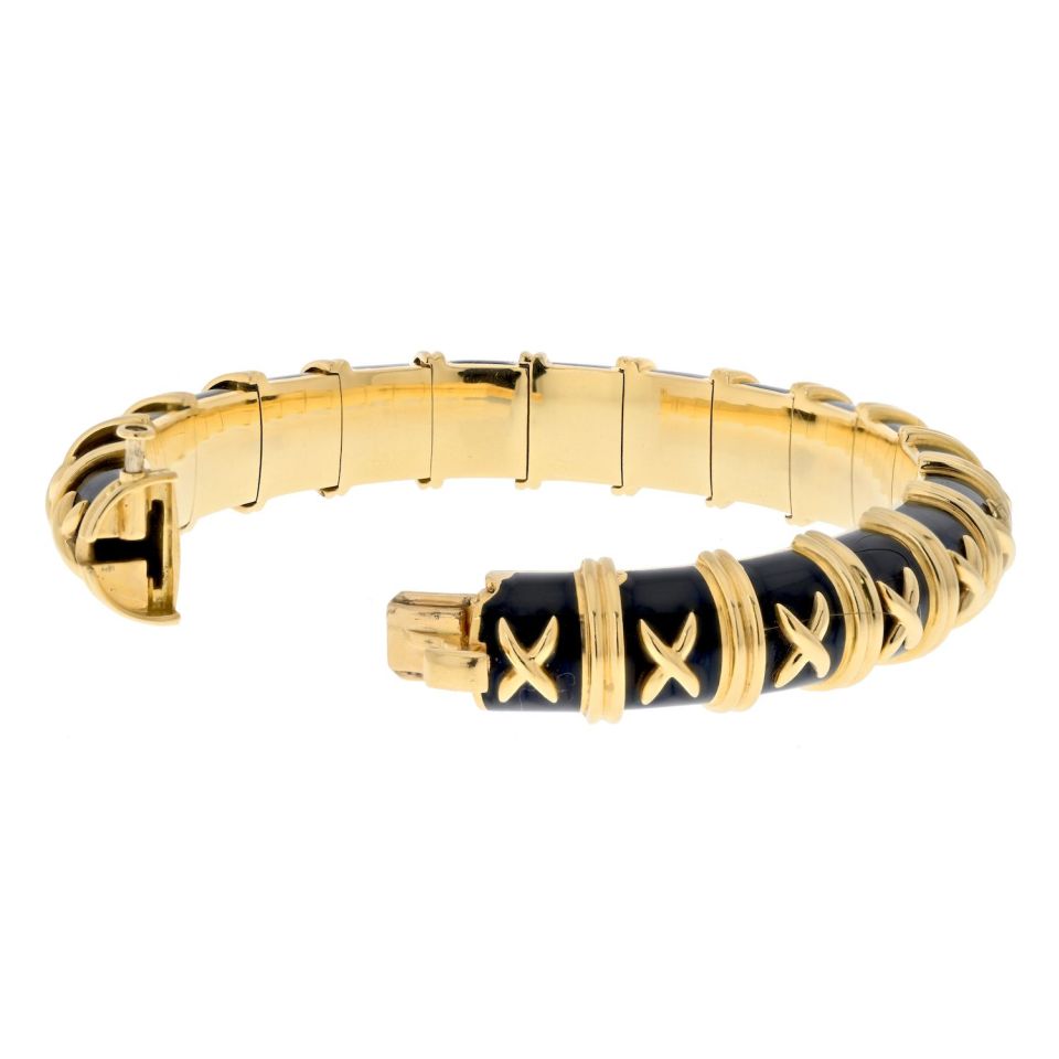 Tiffany & Co. Schlumberger Platinum & 18K Yellow Gold Croisillon Black Enamel Bracelet