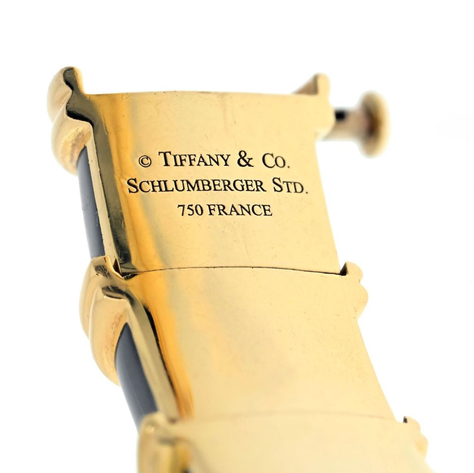 Tiffany & Co. Schlumberger Platinum & 18K Yellow Gold Croisillon Black Enamel Bracelet