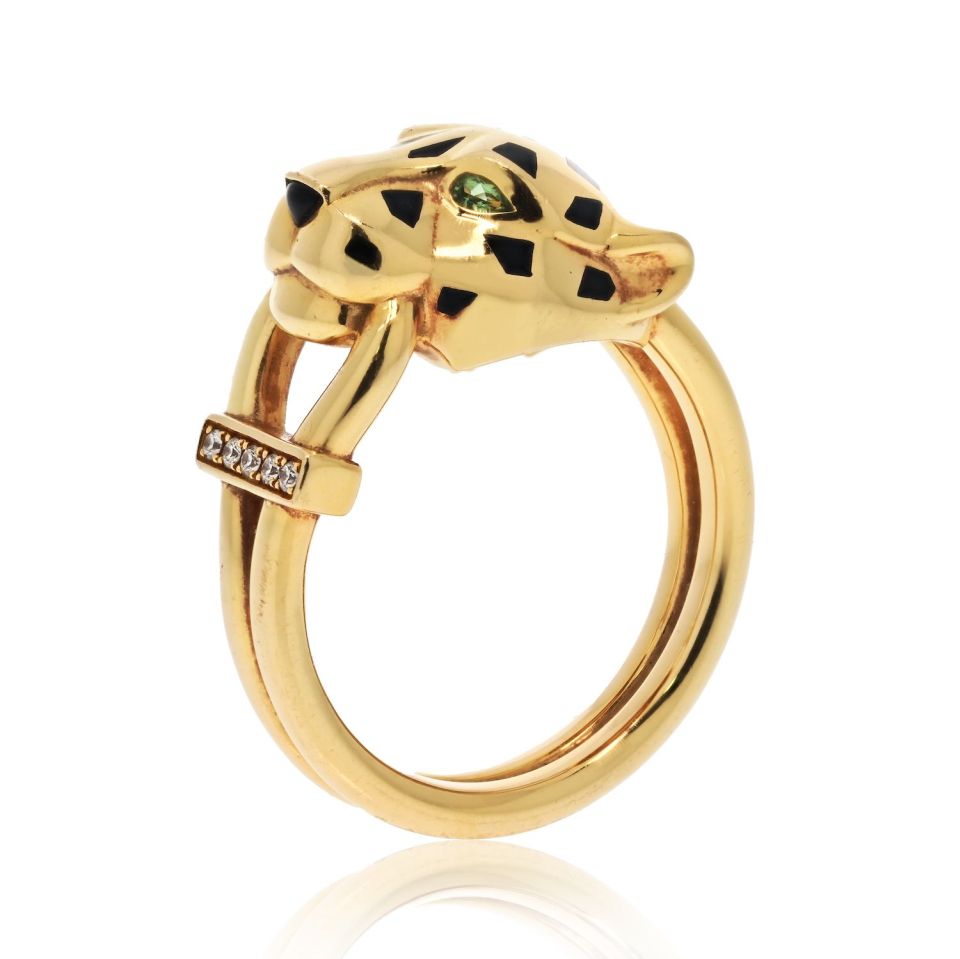 Cartier 18K Yellow Gold Panthere Black Lacquer Ring