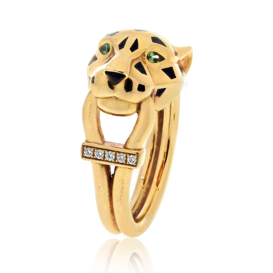 Cartier 18K Yellow Gold Panthere Black Lacquer Ring
