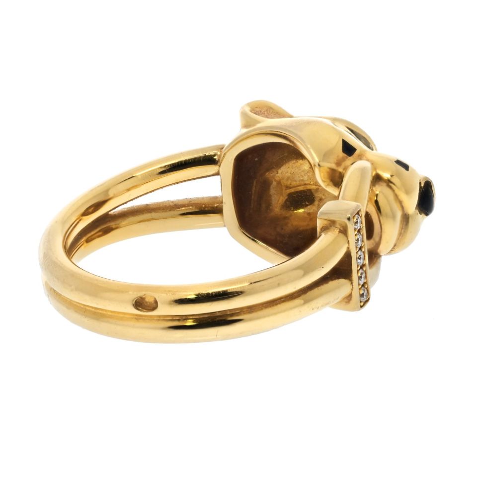 Cartier 18K Yellow Gold Panthere Black Lacquer Ring