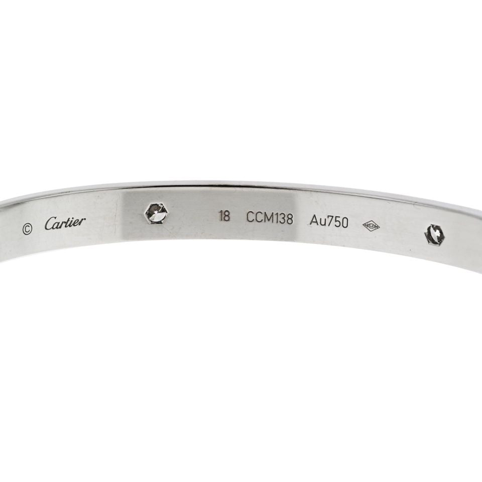Cartier Love 18K White Gold Love 4 Diamond Size 18 Bracelet