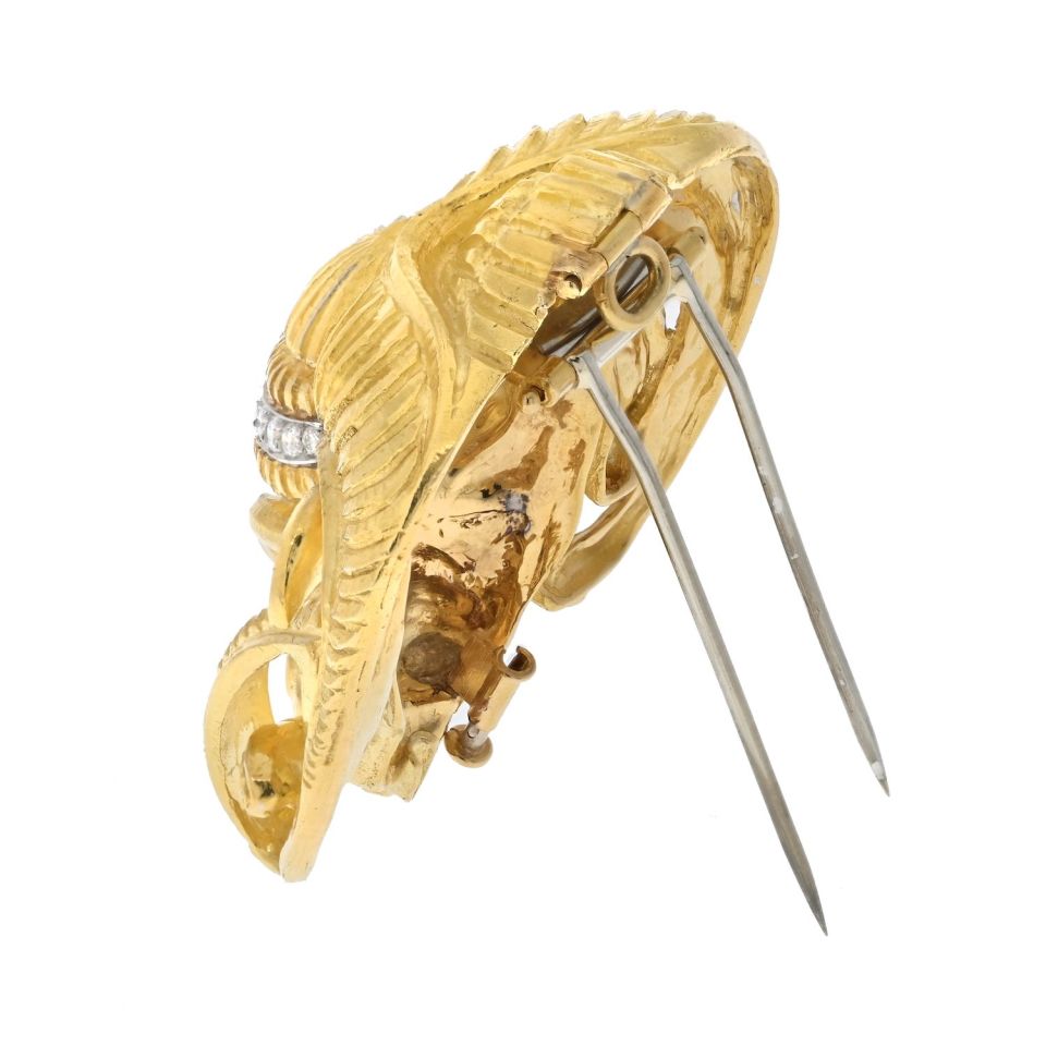 David Webb Platinum & 18K Yellow Gold Ram Diamond Head Brooch