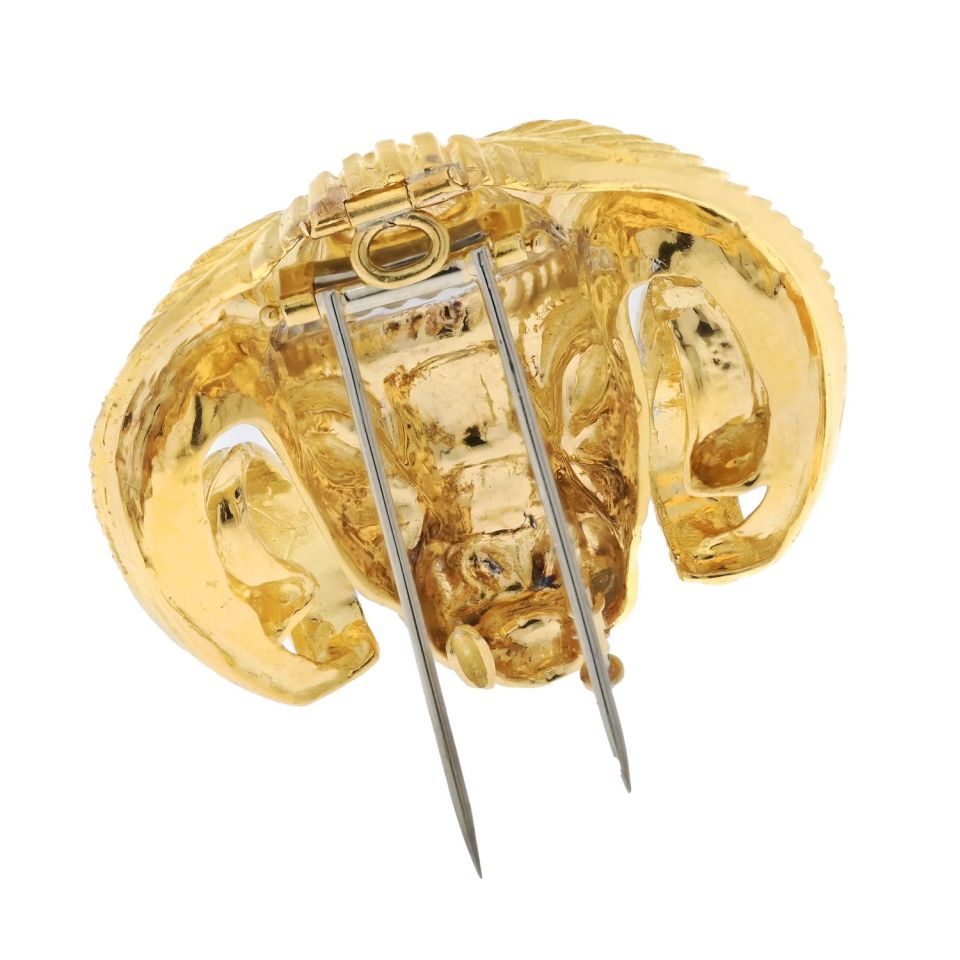 David Webb Platinum & 18K Yellow Gold Ram Diamond Head Brooch