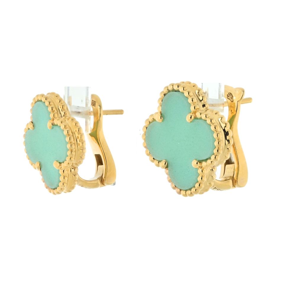 Van Cleef & Arpels 18K Yellow Gold Vintage Alhambra Jade Earrings
