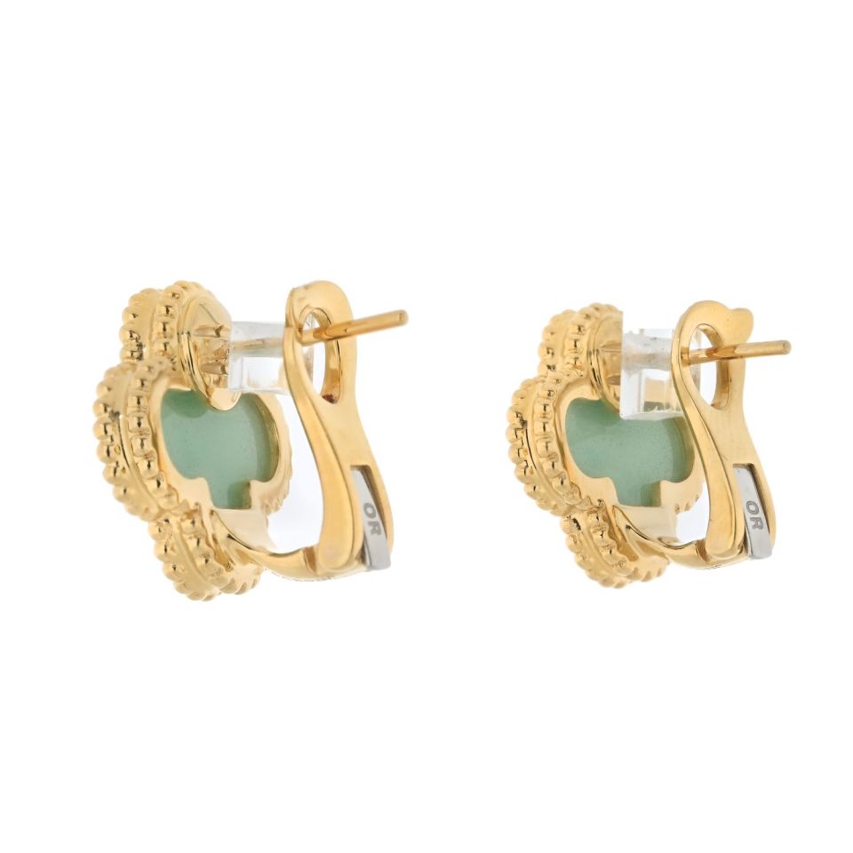 Van Cleef & Arpels 18K Yellow Gold Vintage Alhambra Jade Earrings