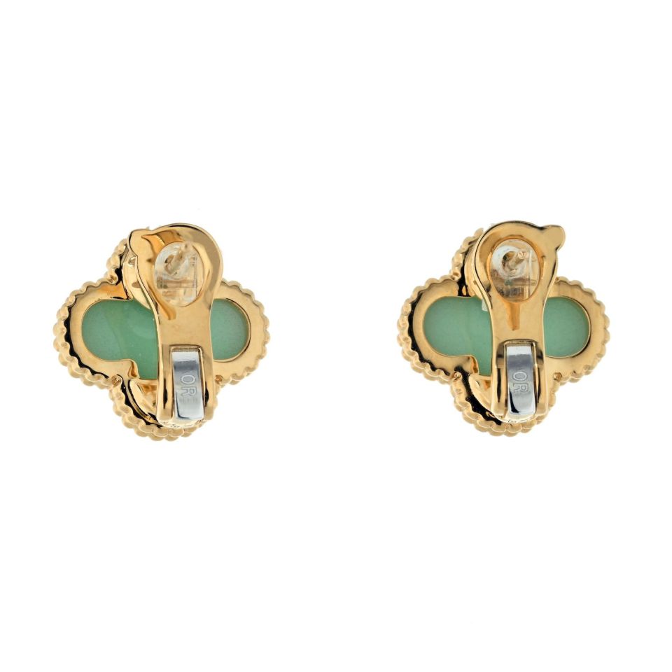 Van Cleef & Arpels 18K Yellow Gold Vintage Alhambra Jade Earrings