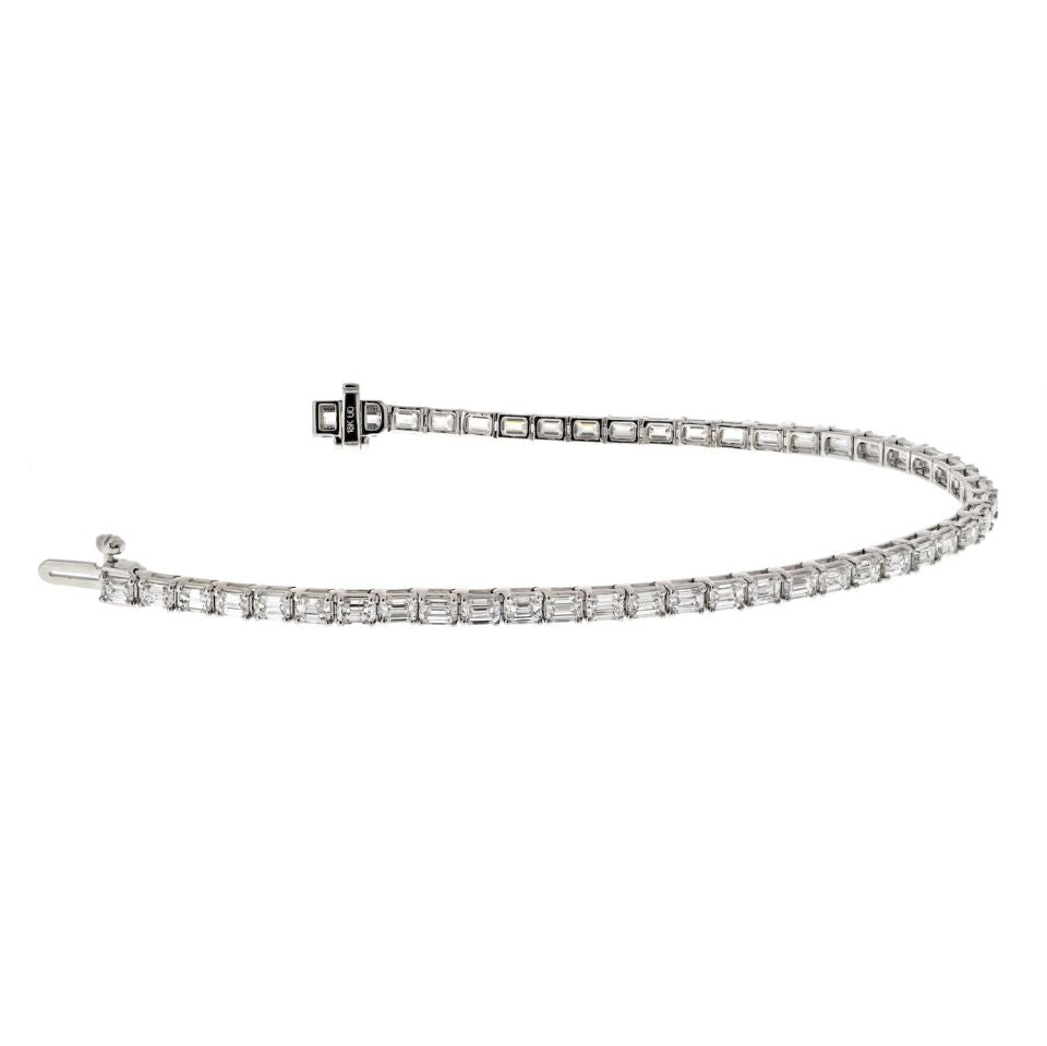 18K White Gold 7.35ct Emerald Cut Diamond One Line Bracelet