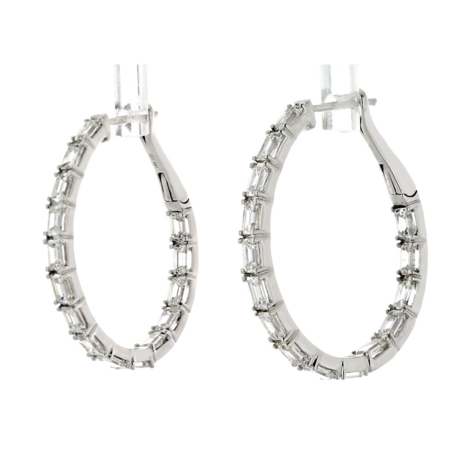 14K White Gold 5.25cttw Emerald Cut Diamond Hoop Earrings