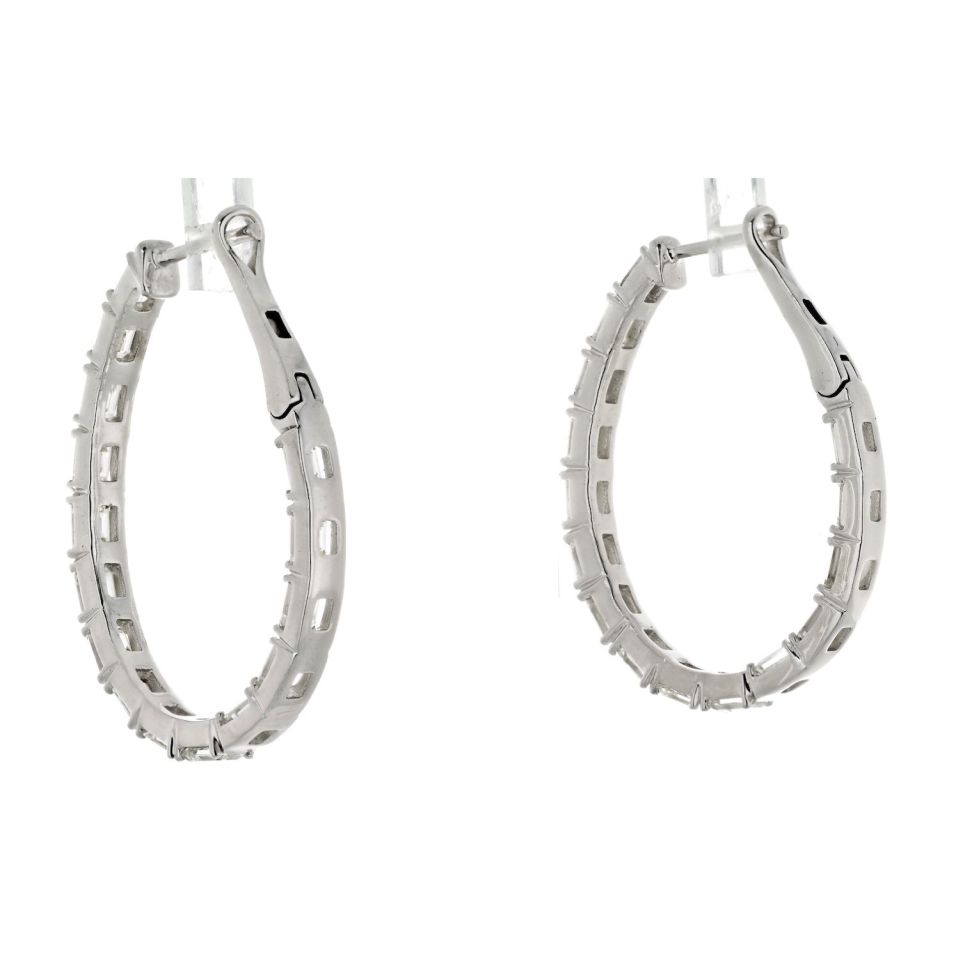 14K White Gold 5.25cttw Emerald Cut Diamond Hoop Earrings