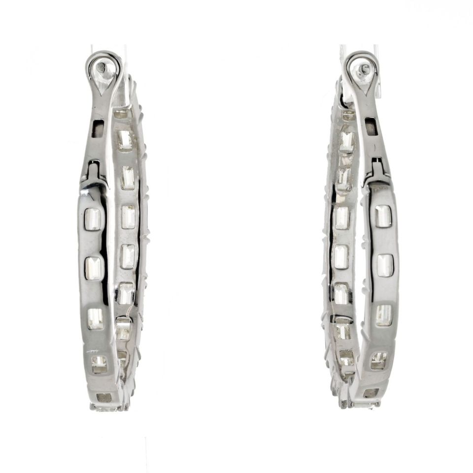 14K White Gold 5.25cttw Emerald Cut Diamond Hoop Earrings