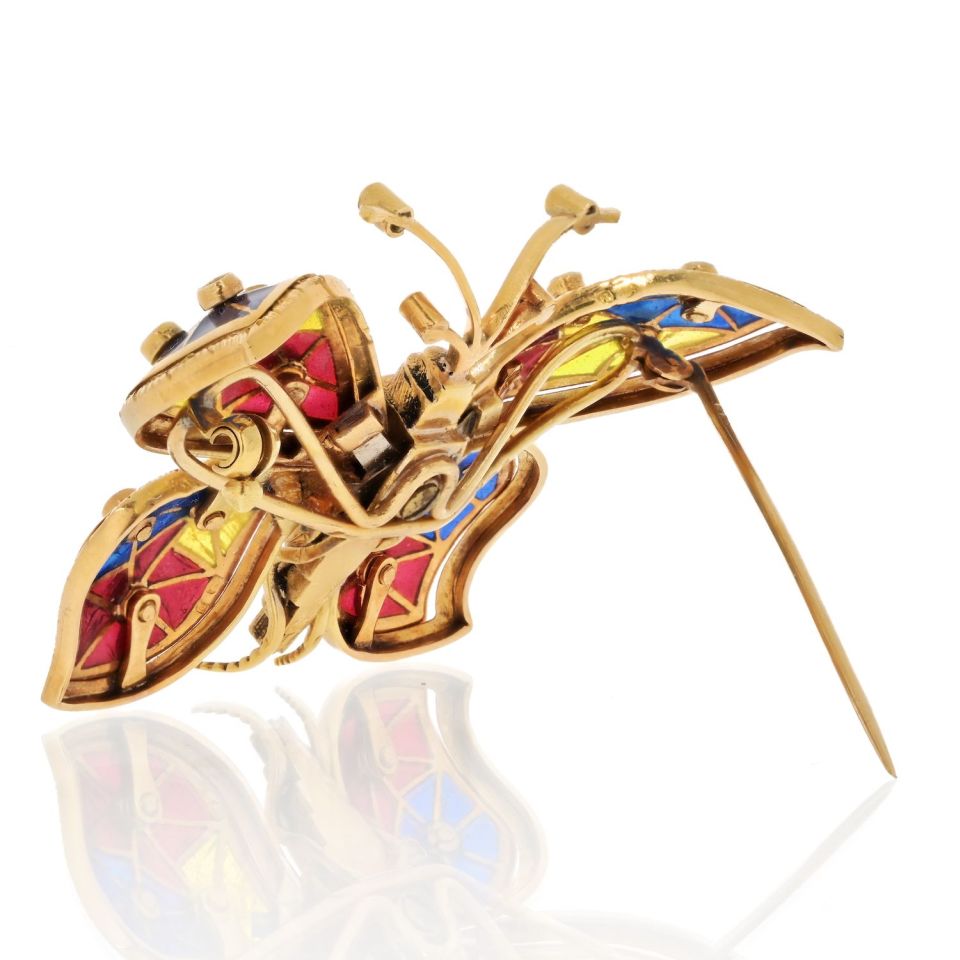 18K Yellow Gold Enamel Butterfly Brooch