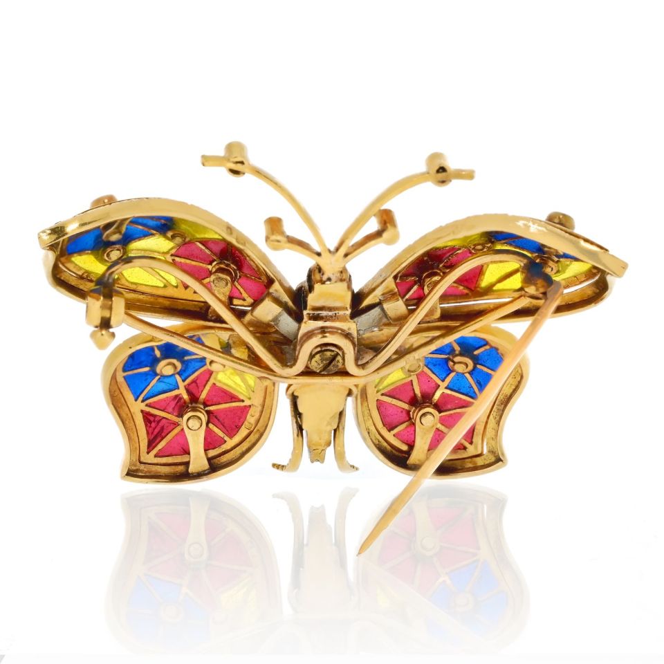18K Yellow Gold Enamel Butterfly Brooch