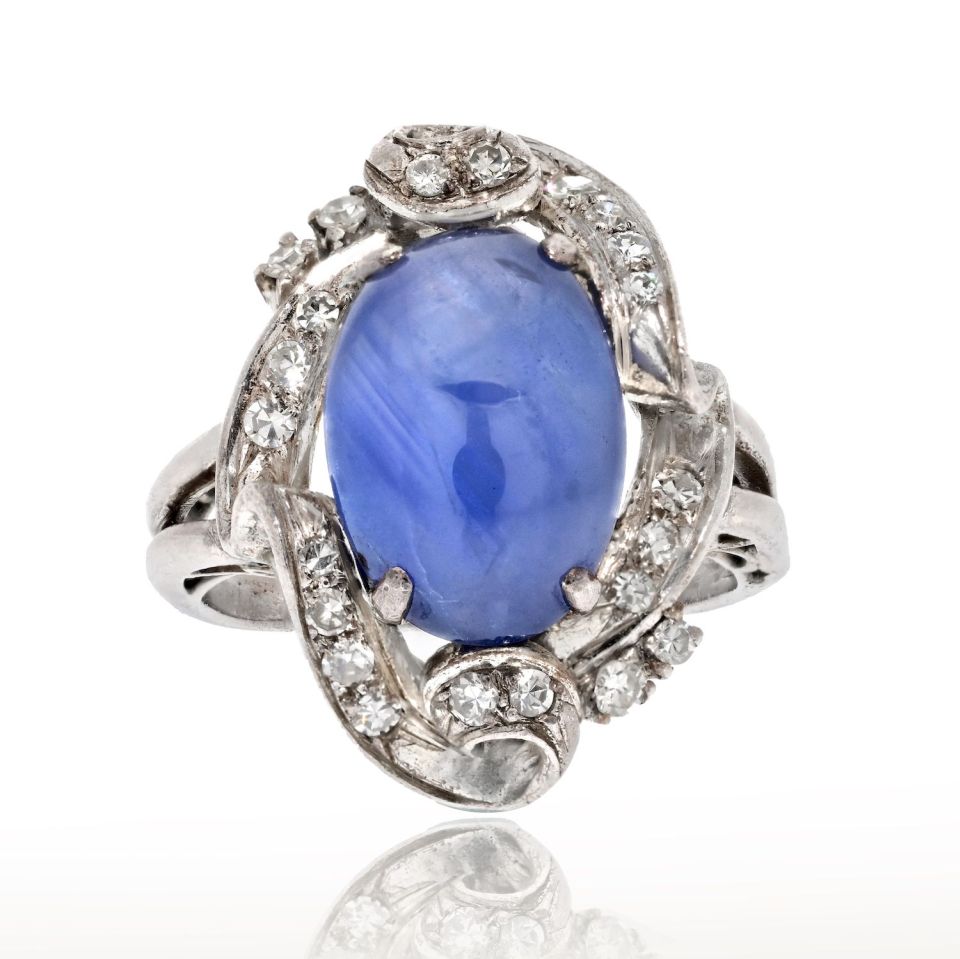 14K White Gold Star Sapphire Ring