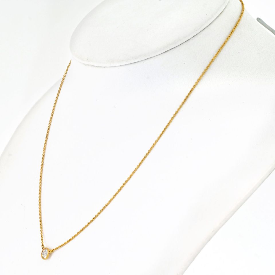 Tiffany & Co. 18K Yellow Gold 0.45ct Round Diamond Bezel Set Pendant Necklace
