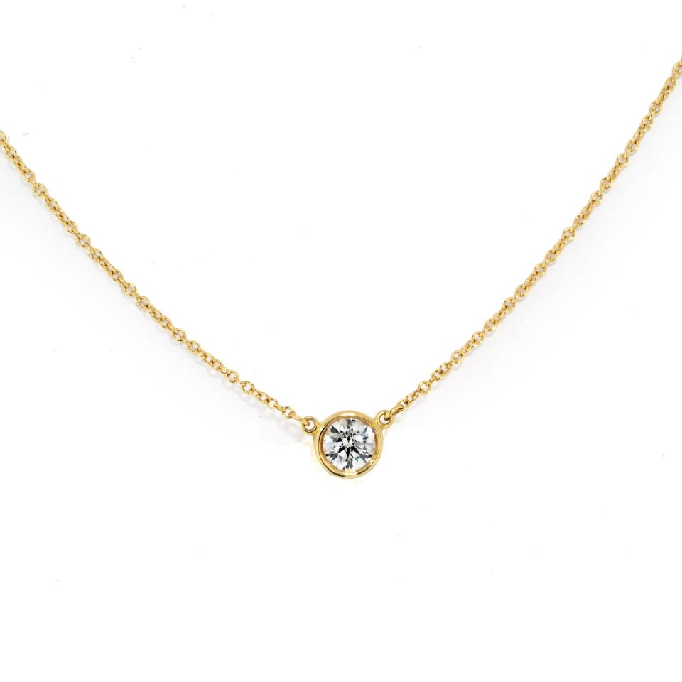 Tiffany & Co. 18K Yellow Gold 0.45ct Round Diamond Bezel Set Pendant Necklace