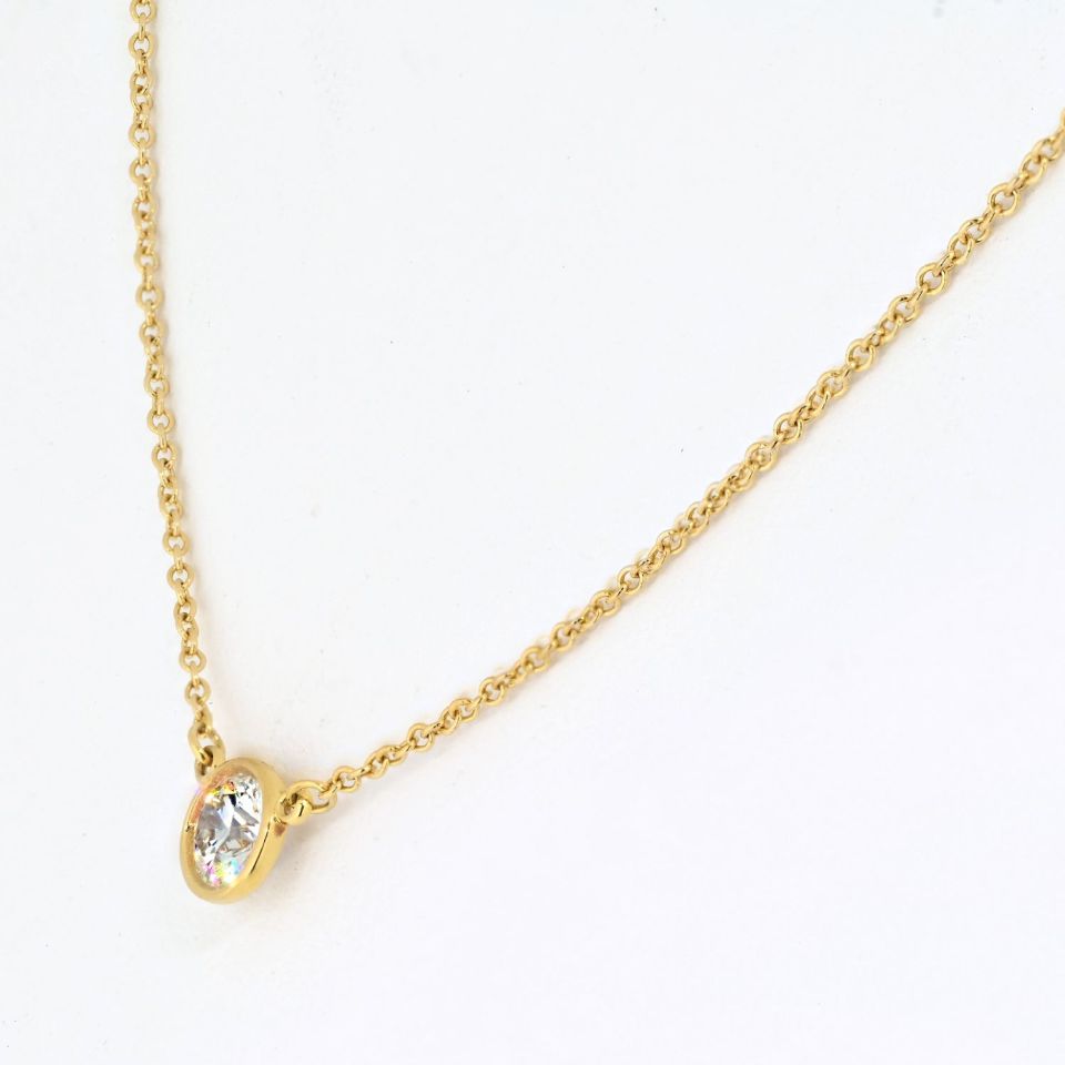 Tiffany & Co. 18K Yellow Gold 0.45ct Round Diamond Bezel Set Pendant Necklace
