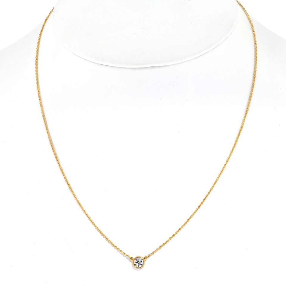 Tiffany & Co. 18K Yellow Gold 0.45ct Round Diamond Bezel Set Pendant Necklace