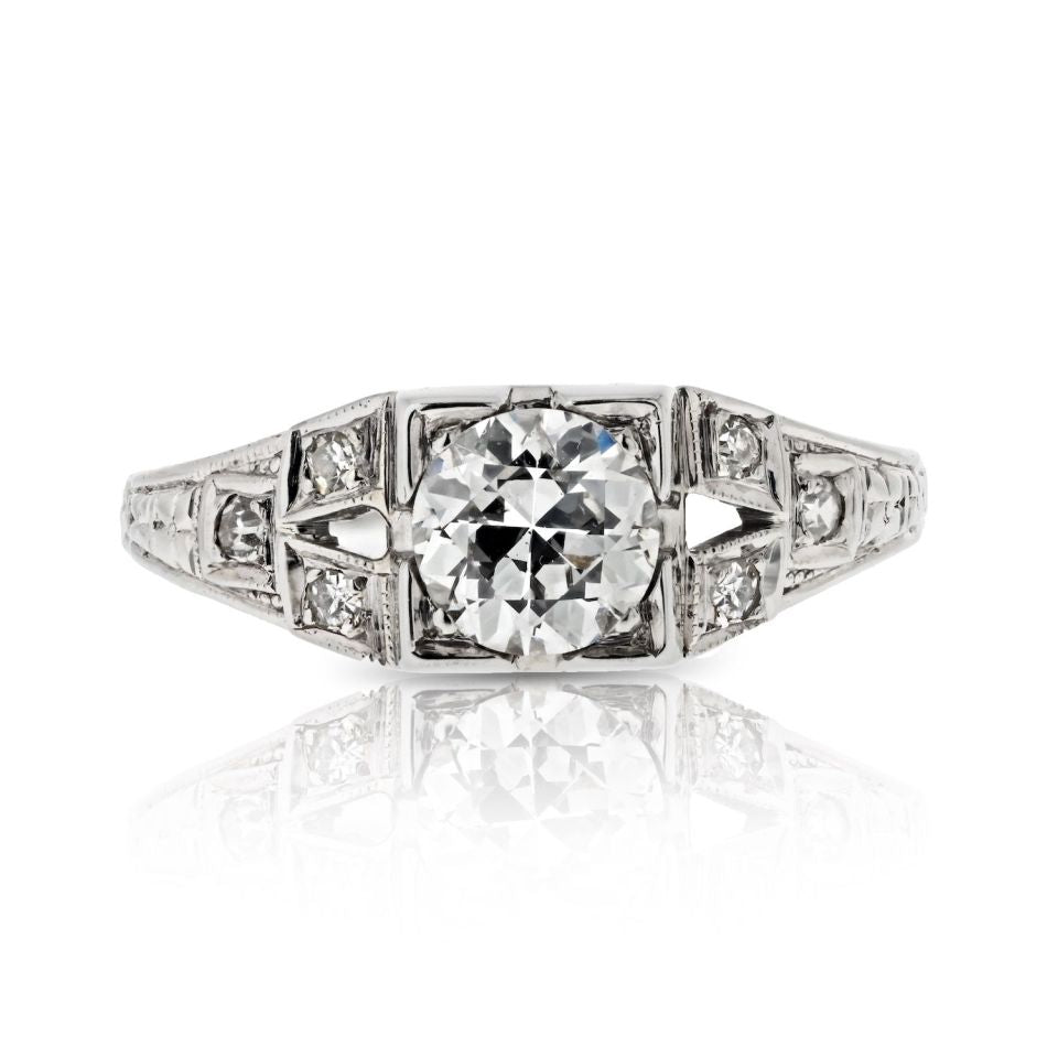 18K White Gold 0.85 Old European Cut Diamond Engagement Ring