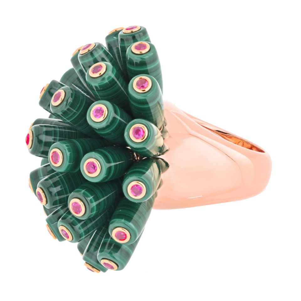 Cartier Nouvelle Vague 18K Rose Gold Nouvelle Vague Malachite Fire Opal Ring