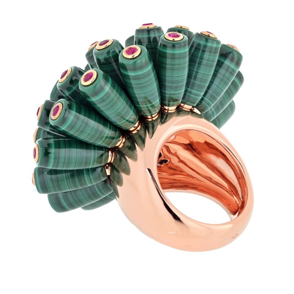 Cartier Nouvelle Vague 18K Rose Gold Nouvelle Vague Malachite Fire Opal Ring