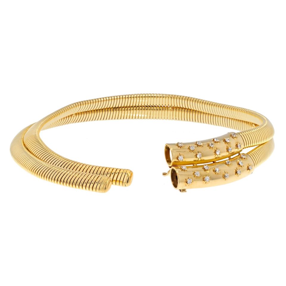 Van Cleef & Arpels Retro 18K Yellow Gold Retro Double Tubogas Two Row Choker Necklace