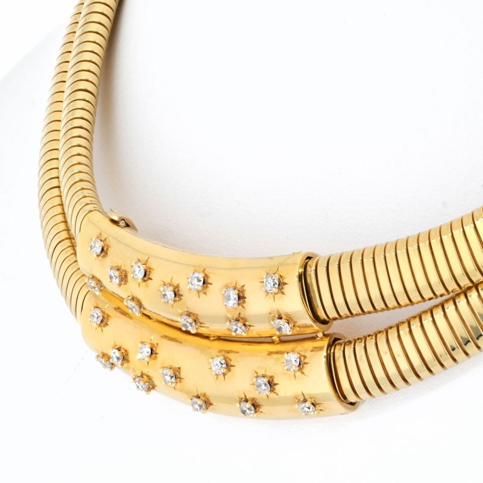 Van Cleef & Arpels Retro 18K Yellow Gold Retro Double Tubogas Two Row Choker Necklace