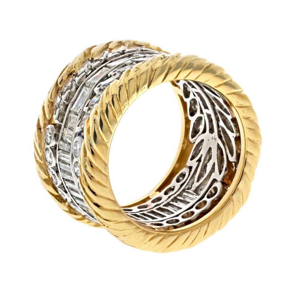 Platinum & 18K Yellow Gold 7.00cttw Multi Row Diamond Wide Cocktail Ring