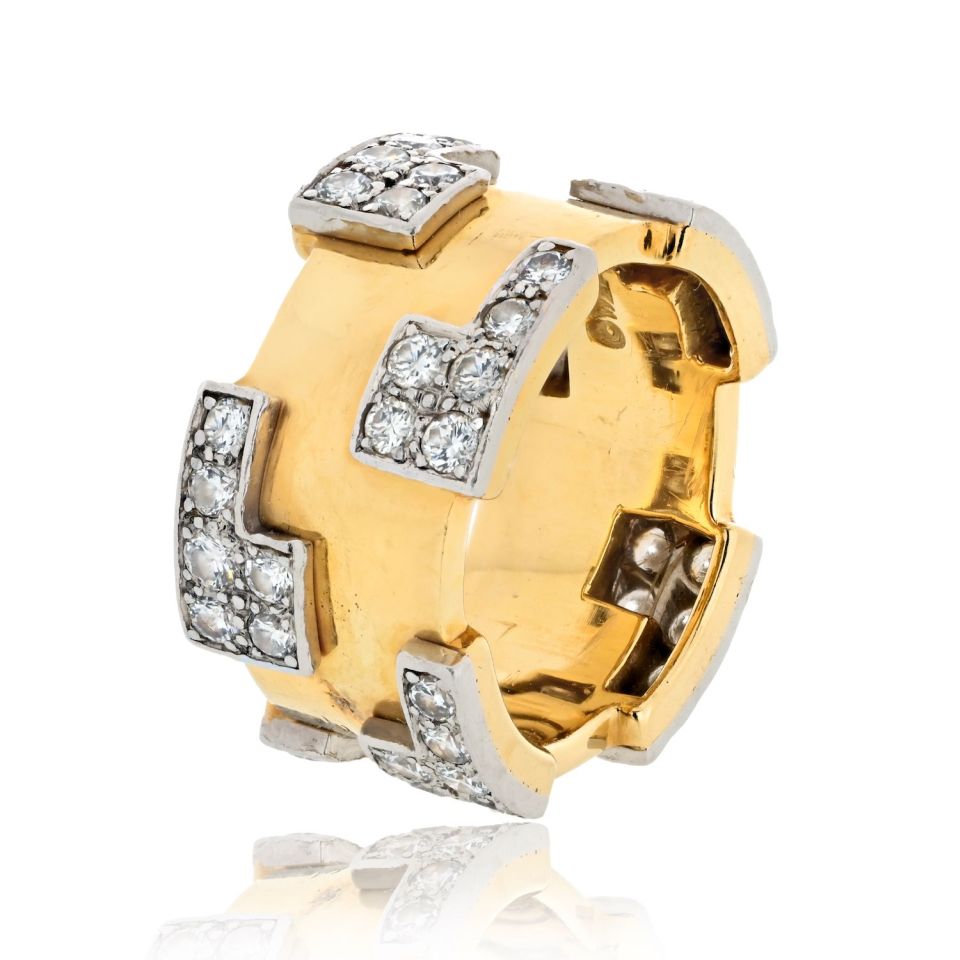 David Webb Platinum & 18K Yellow Gold 1.75cttw Puzzle Diamond Ring