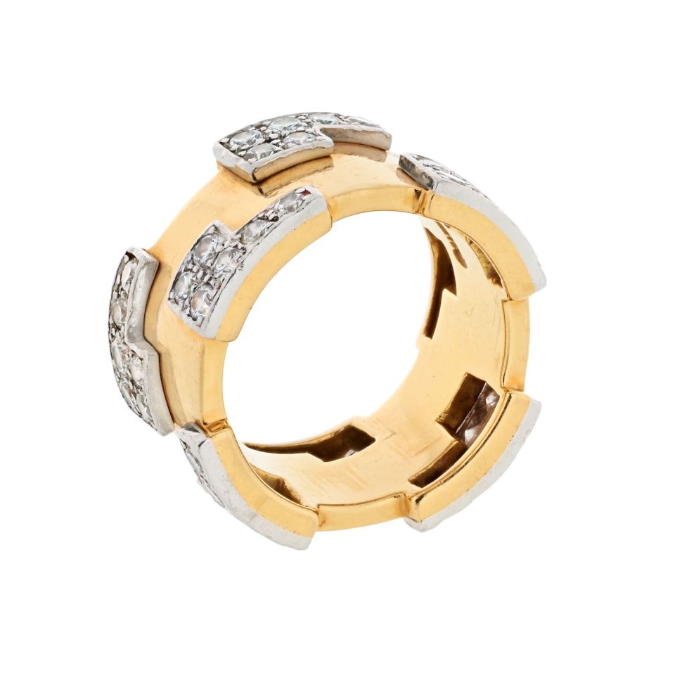 David Webb Platinum & 18K Yellow Gold 1.75cttw Puzzle Diamond Ring