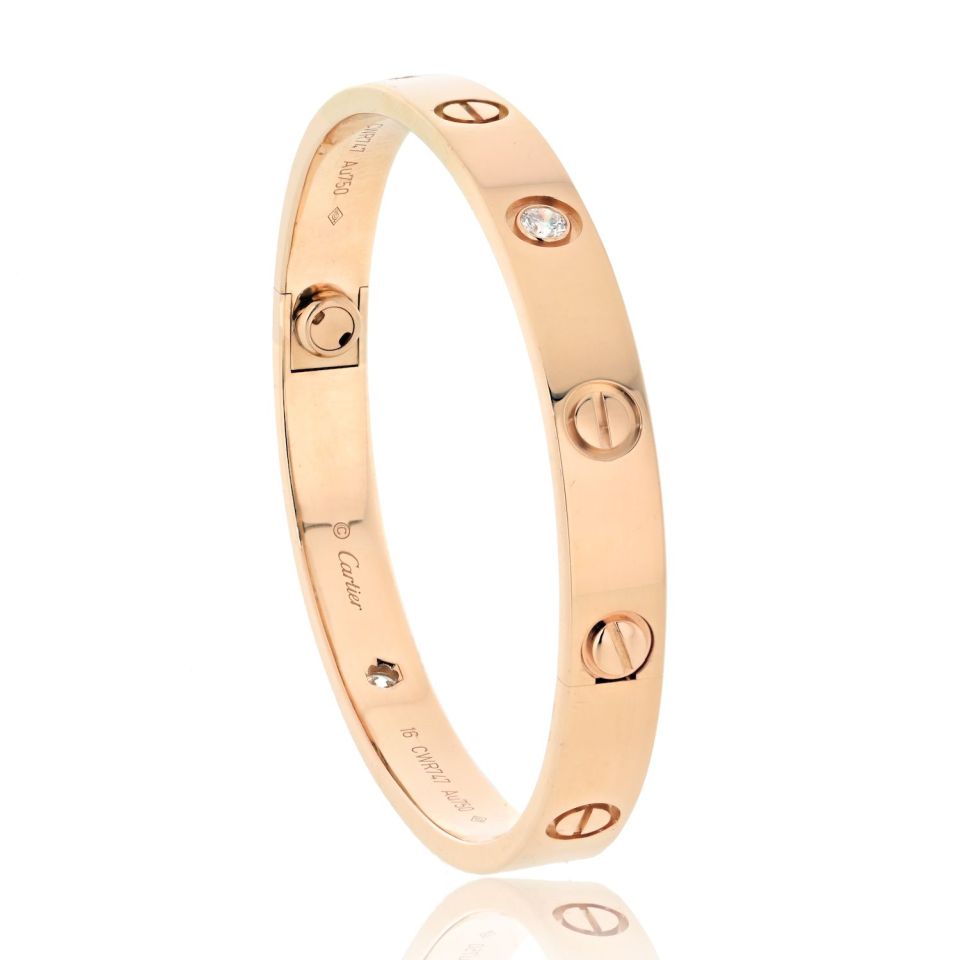 Cartier Love 18K Rose Gold 4 Diamond Size 16 Bracelet