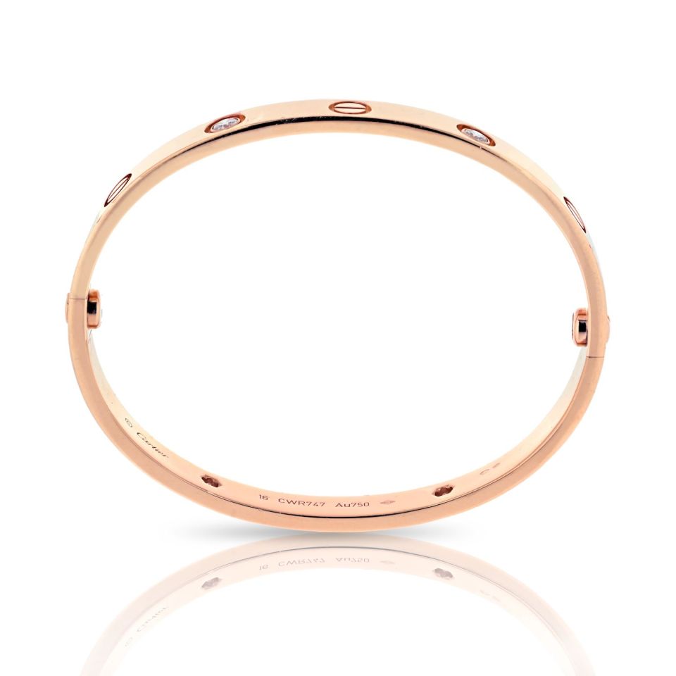 Cartier Love 18K Rose Gold 4 Diamond Size 16 Bracelet